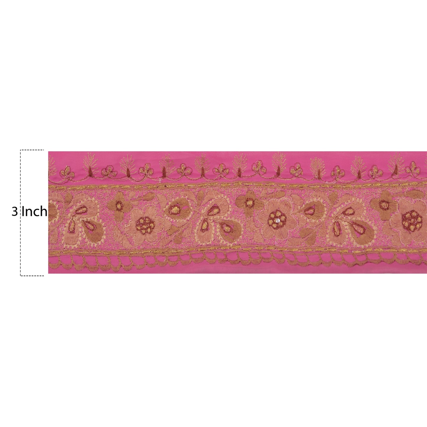 Sanskriti Vintage 1 Yd Sari Border Hand Embroidered Trim Sewing Craft Pink Lace