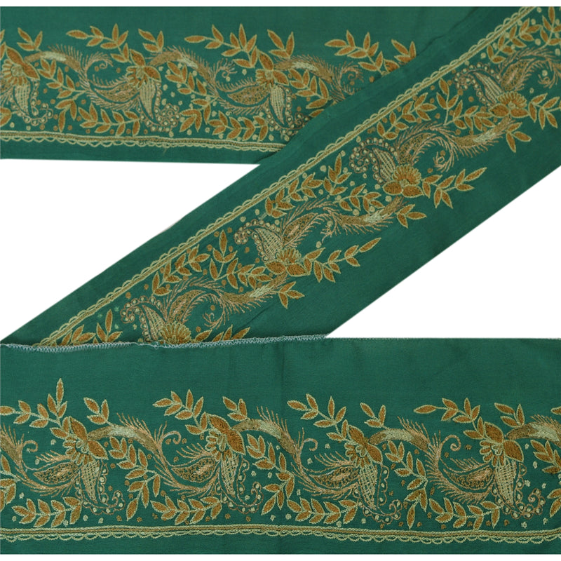 Sanskriti Vintage 1 Yd Sari Border Hand Embroidered Trim Sewing Craft Green Lace