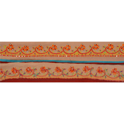 Sanskriti Vintage 1 YD Sari Border Hand Beaded Craft Trim Sewing Peach Lace