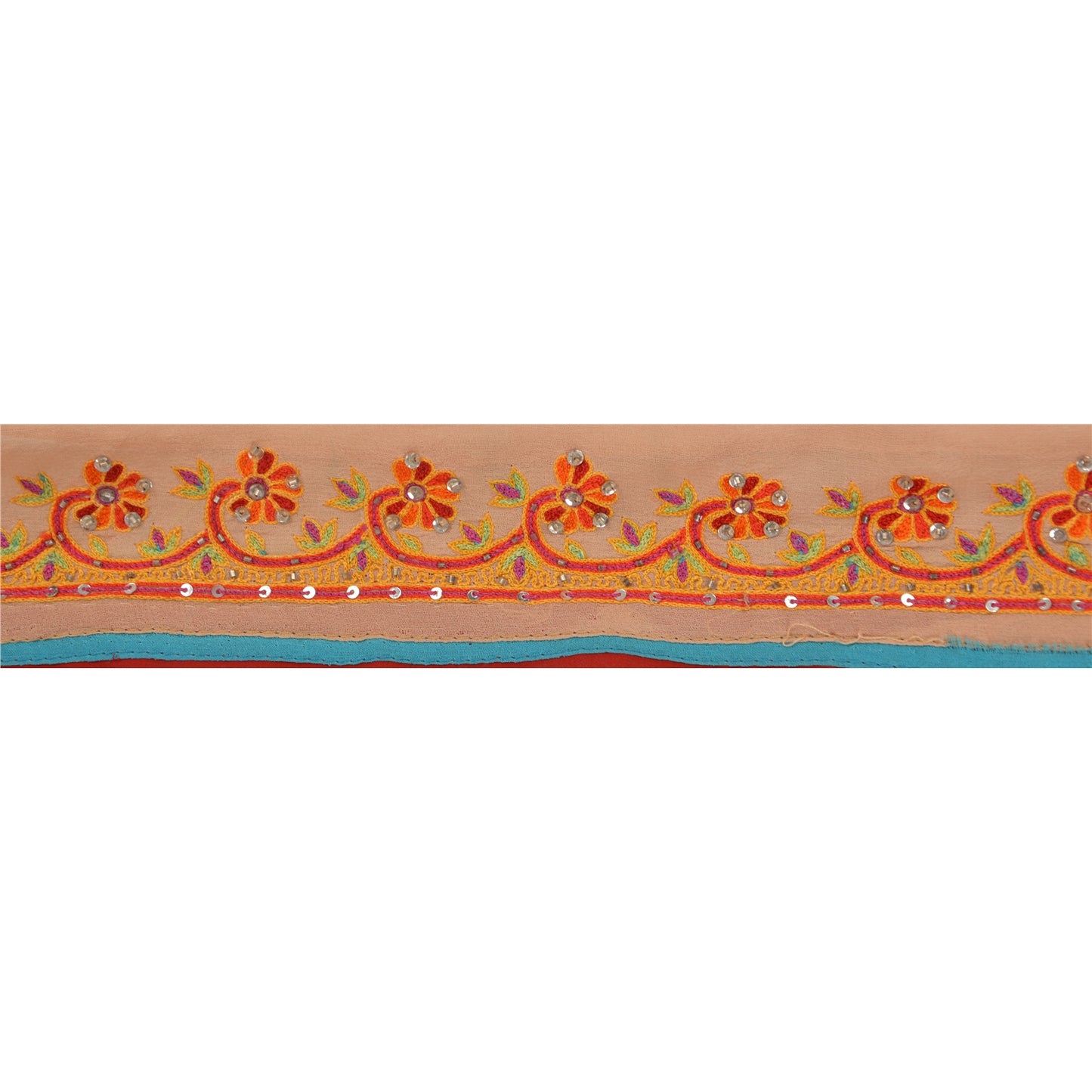 Sanskriti Vintage 1 YD Sari Border Hand Beaded Craft Trim Sewing Peach Lace