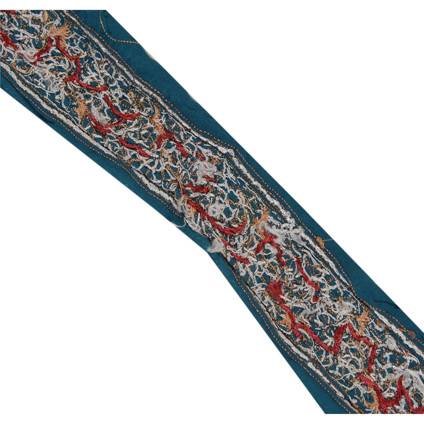 Sanskriti Vintage 1 Yd Sari Border Hand Embroidered Sewing Craft Till Blue Lace