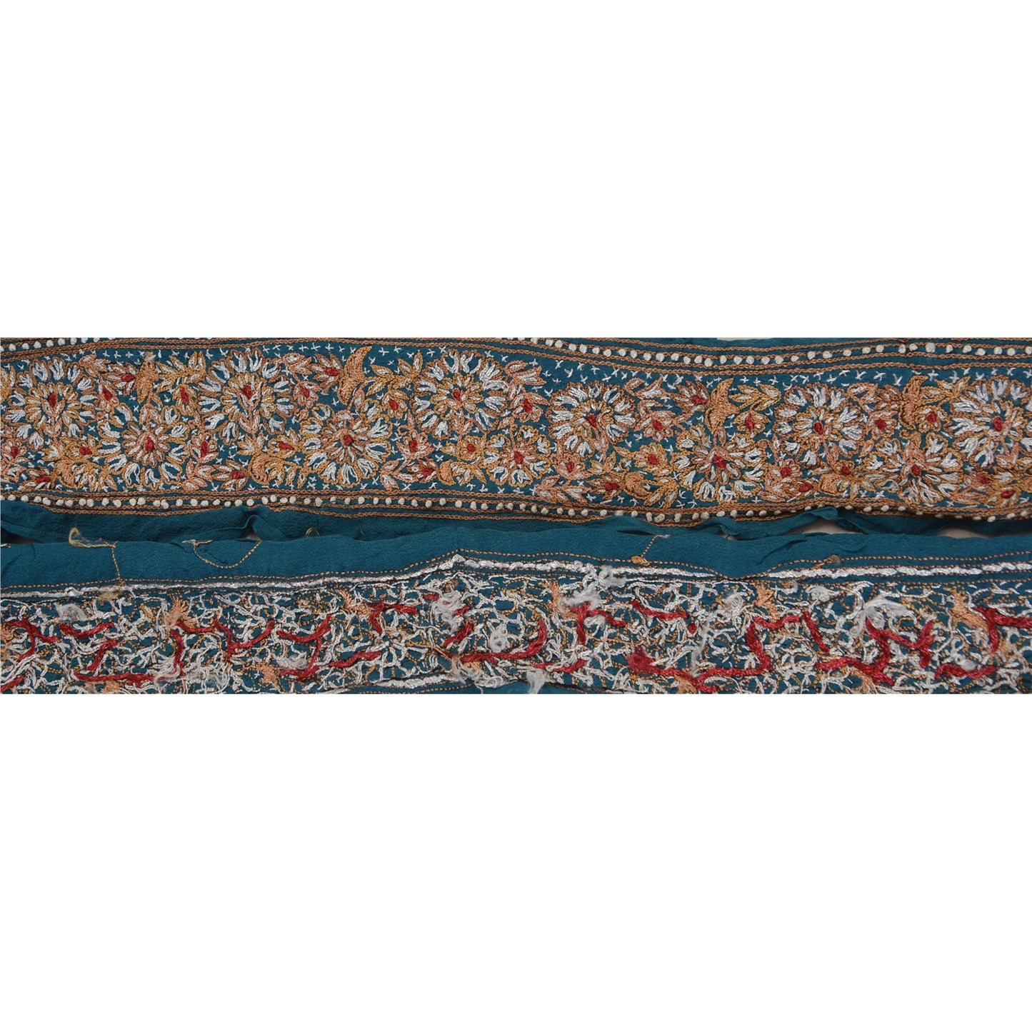 Sanskriti Vintage 1 Yd Sari Border Hand Embroidered Sewing Craft Till Blue Lace