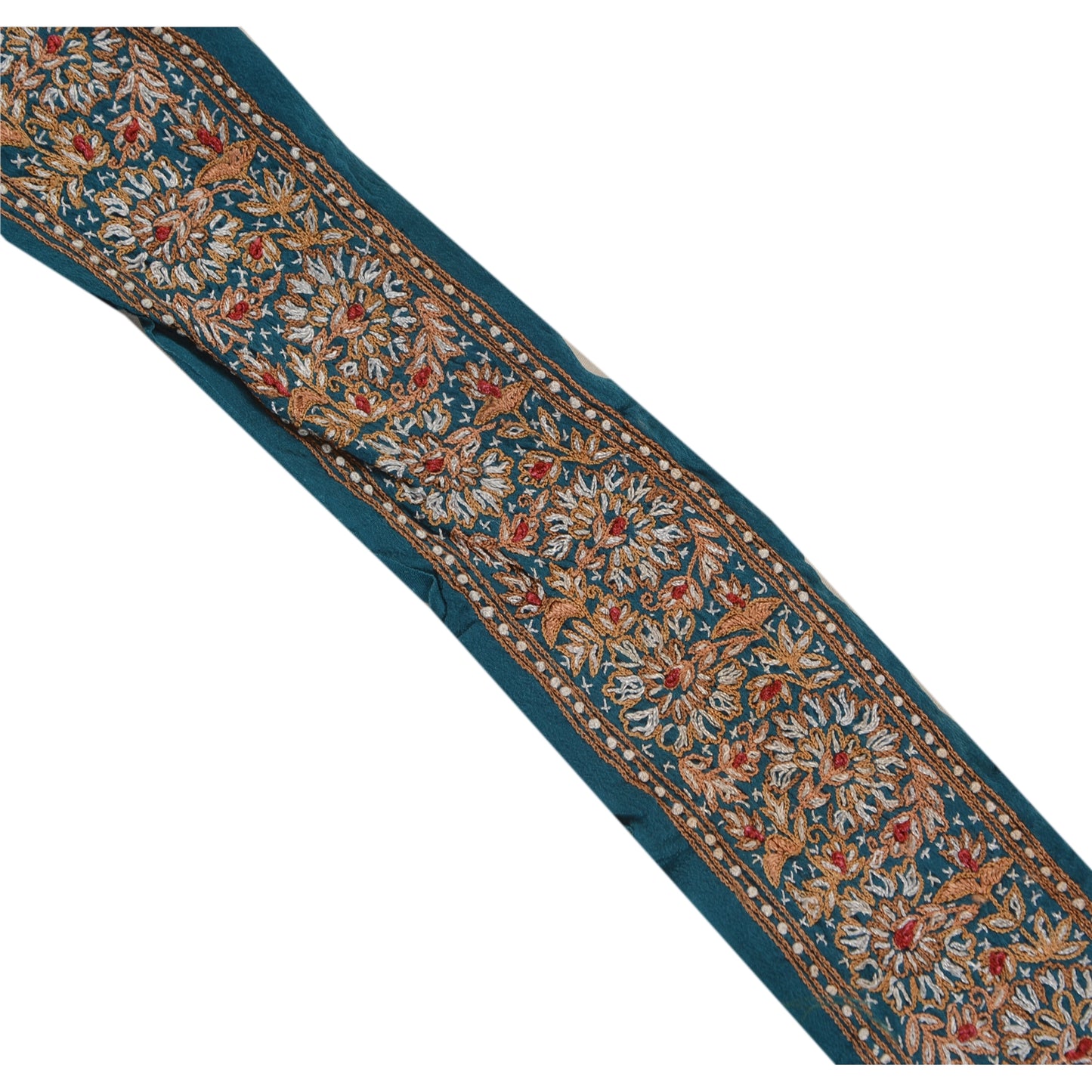 Sanskriti Vintage 1 Yd Sari Border Hand Embroidered Sewing Craft Till Blue Lace