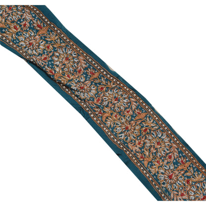 Sanskriti Vintage 1 Yd Sari Border Hand Embroidered Sewing Craft Till Blue Lace