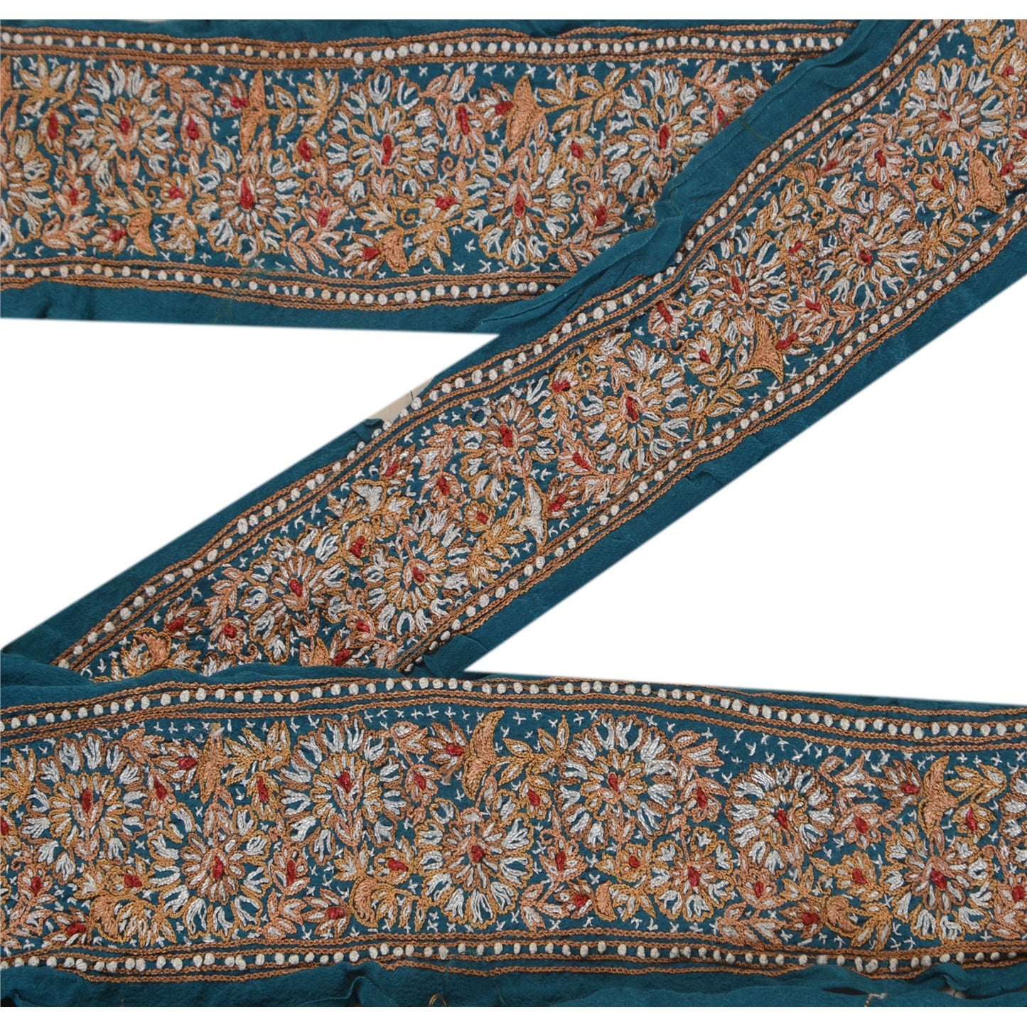 Sanskriti Vintage 1 Yd Sari Border Hand Embroidered Sewing Craft Till Blue Lace