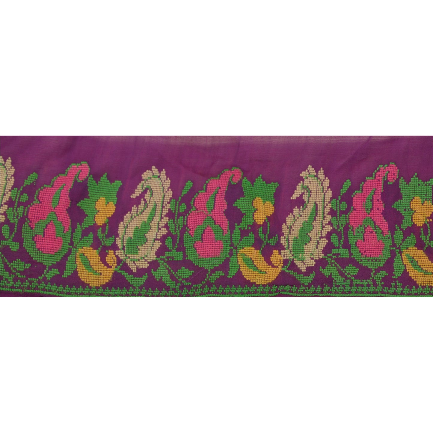 Sanskriti Vintage 1 Yd Sari Border Hand Woven Trim Sewing Craft Purple Lace
