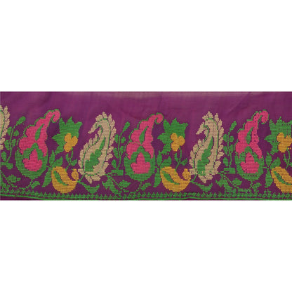 Sanskriti Vintage 1 Yd Sari Border Hand Woven Trim Sewing Craft Purple Lace