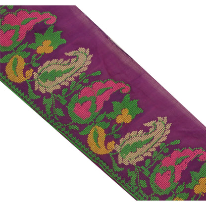 Sanskriti Vintage 1 Yd Sari Border Hand Woven Trim Sewing Craft Purple Lace