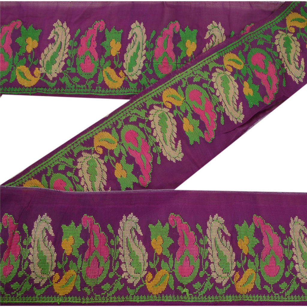 Sanskriti Vintage 1 Yd Sari Border Hand Woven Trim Sewing Craft Purple Lace