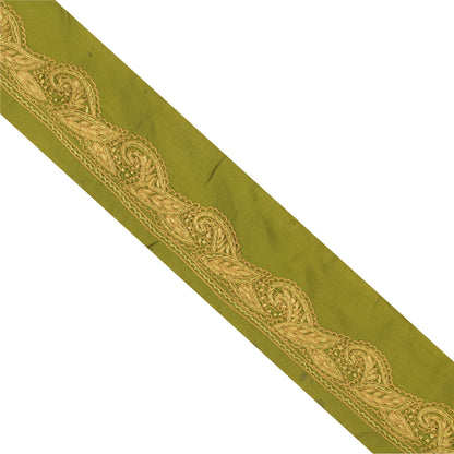 Sanskriti Vintage 1 YD Sari Border Hand Embroidered Craft Trim Ribbon Green Lace