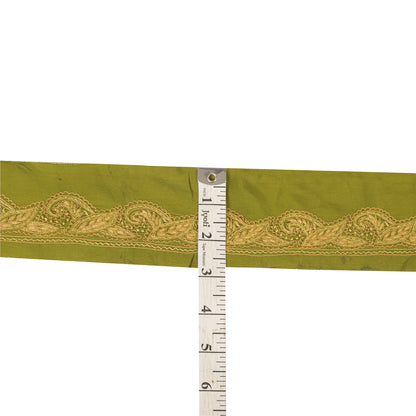 Sanskriti Vintage 1 YD Sari Border Hand Embroidered Craft Trim Ribbon Green Lace