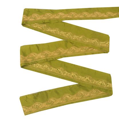 Sanskriti Vintage 1 YD Sari Border Hand Embroidered Craft Trim Ribbon Green Lace