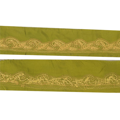 Sanskriti Vintage 1 YD Sari Border Hand Embroidered Craft Trim Ribbon Green Lace