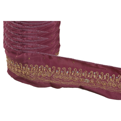Sanskriti Vintage 1 Yd Sari Border Hand Beaded Craft Trim Ribbon Purple Lace