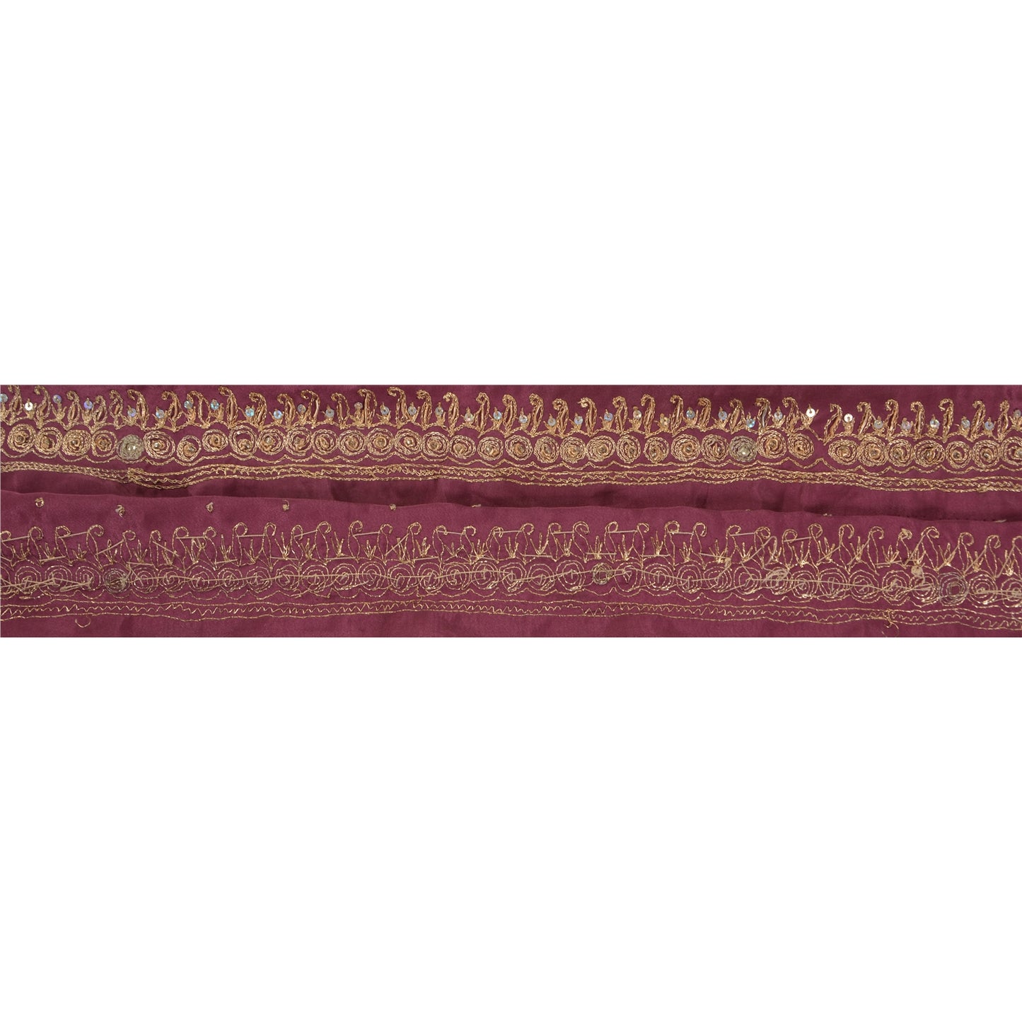 Sanskriti Vintage 1 Yd Sari Border Hand Beaded Craft Trim Ribbon Purple Lace