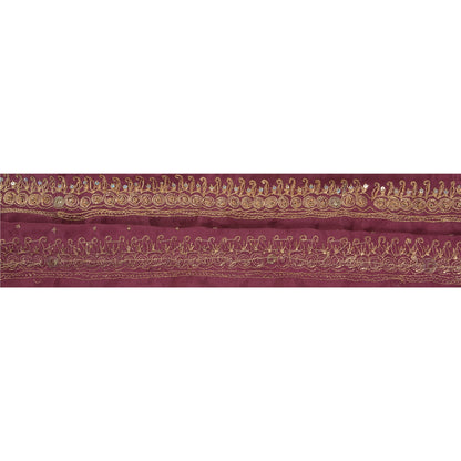 Sanskriti Vintage 1 Yd Sari Border Hand Beaded Craft Trim Ribbon Purple Lace