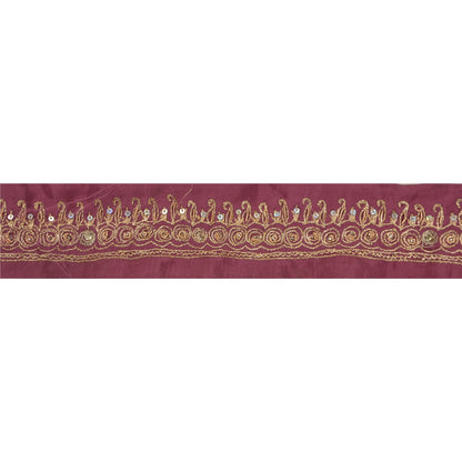 Sanskriti Vintage 1 Yd Sari Border Hand Beaded Craft Trim Ribbon Purple Lace