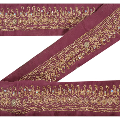 Sanskriti Vintage 1 Yd Sari Border Hand Beaded Craft Trim Ribbon Purple Lace