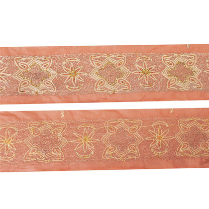 Sanskriti Vintage 1 YD Sari Border Hand Beaded Zari Craft Trim Sewing Peach Lace