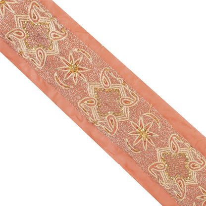 Sanskriti Vintage 1 YD Sari Border Hand Beaded Zari Craft Trim Sewing Peach Lace