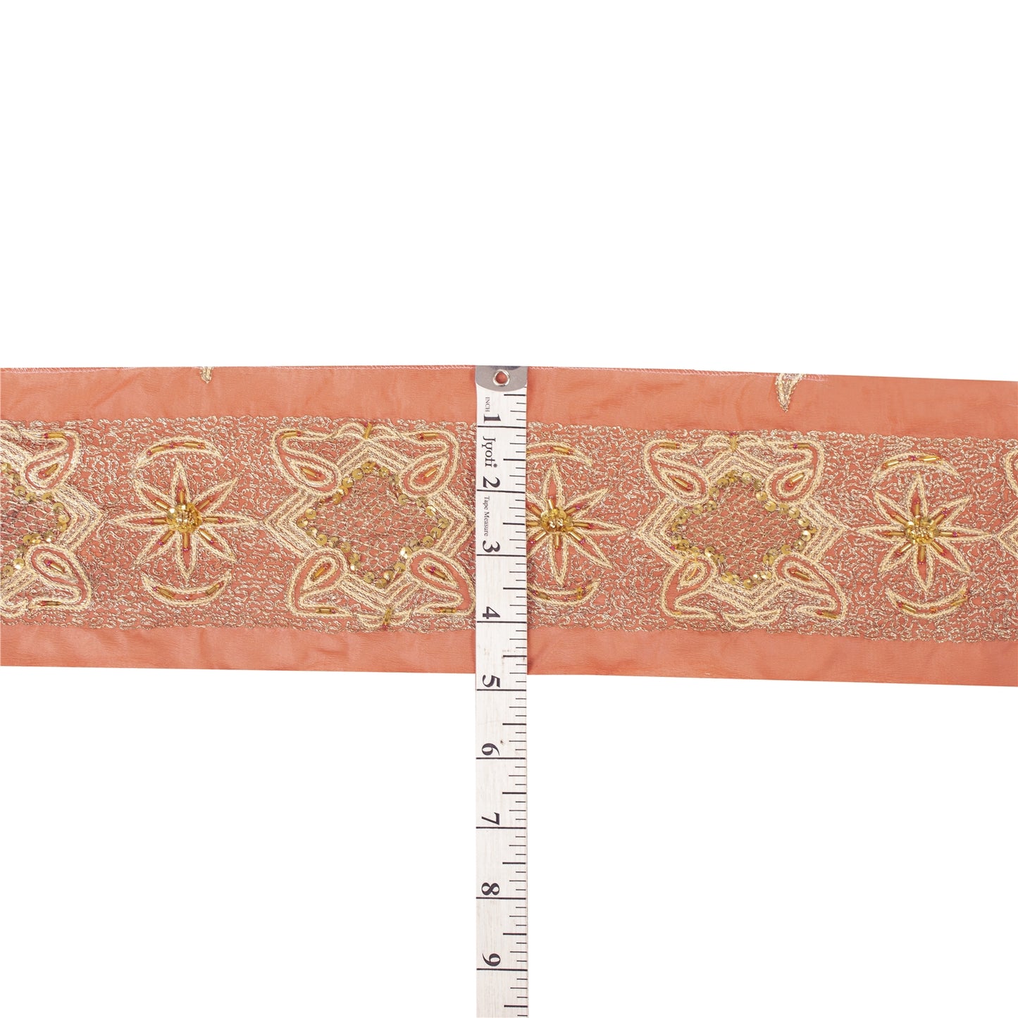 Sanskriti Vintage 1 YD Sari Border Hand Beaded Zari Craft Trim Sewing Peach Lace
