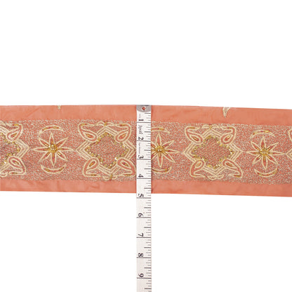 Sanskriti Vintage 1 YD Sari Border Hand Beaded Zari Craft Trim Sewing Peach Lace