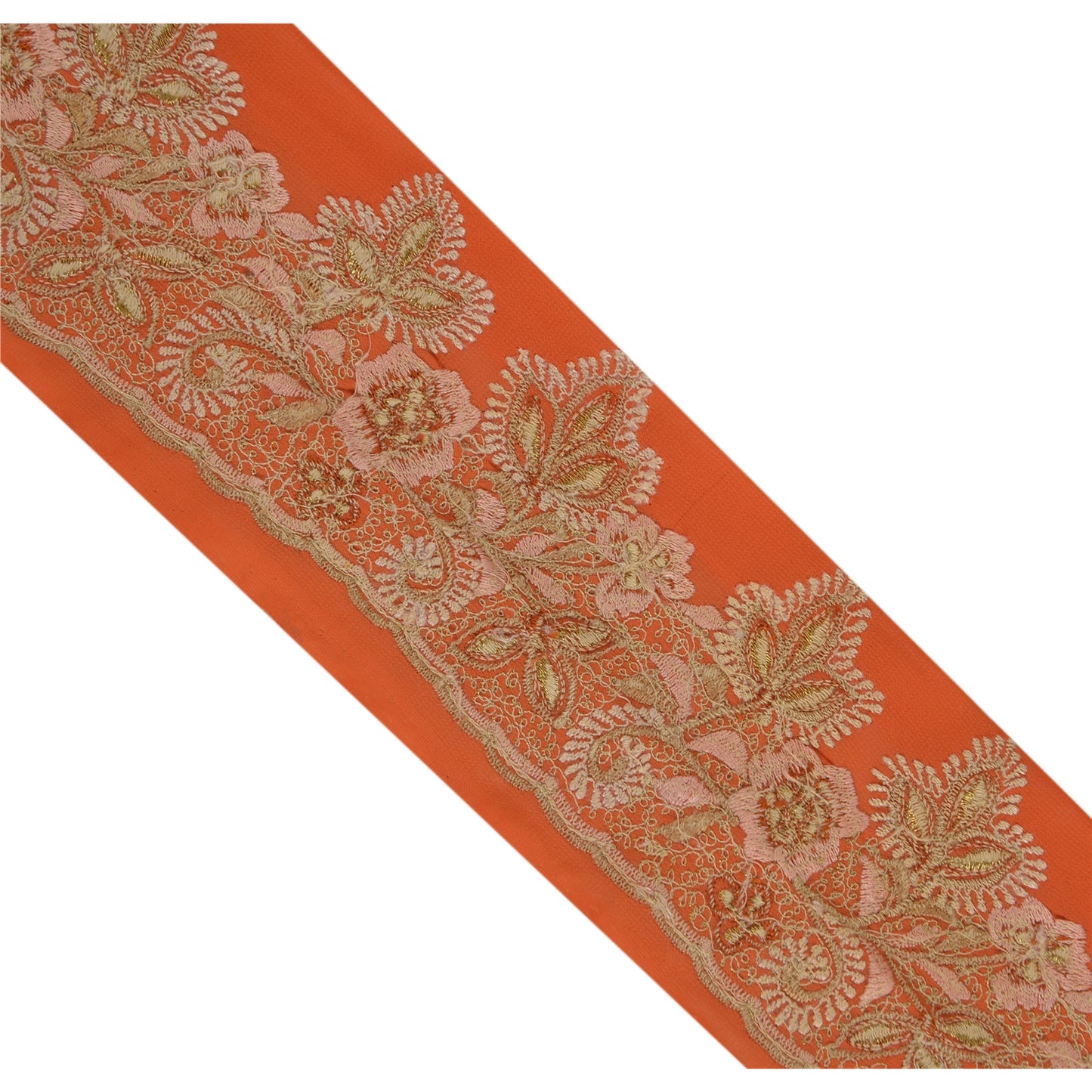 Sanskriti Vintage 1 YARD Sari Border Embroidered Trim Sewing Craft Orange Lace