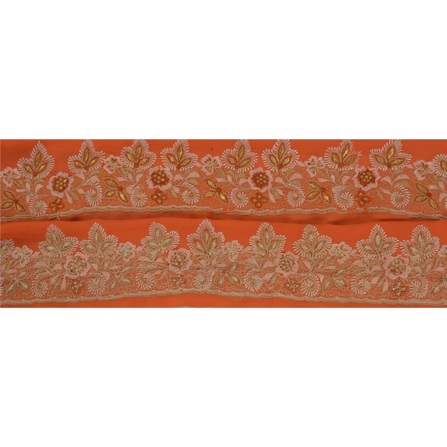 Sanskriti Vintage 1 YARD Sari Border Embroidered Trim Sewing Craft Orange Lace