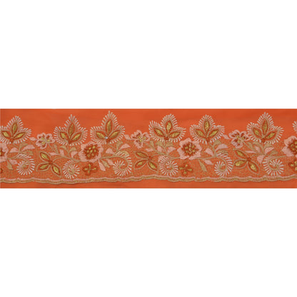 Sanskriti Vintage 1 YARD Sari Border Embroidered Trim Sewing Craft Orange Lace