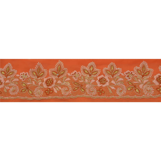 Sanskriti Vintage 1 YARD Sari Border Embroidered Trim Sewing Craft Orange Lace