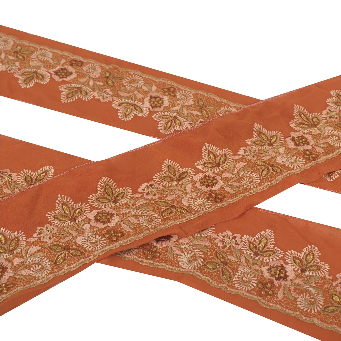 Sanskriti Vintage 1 YARD Sari Border Embroidered Trim Sewing Craft Orange Lace