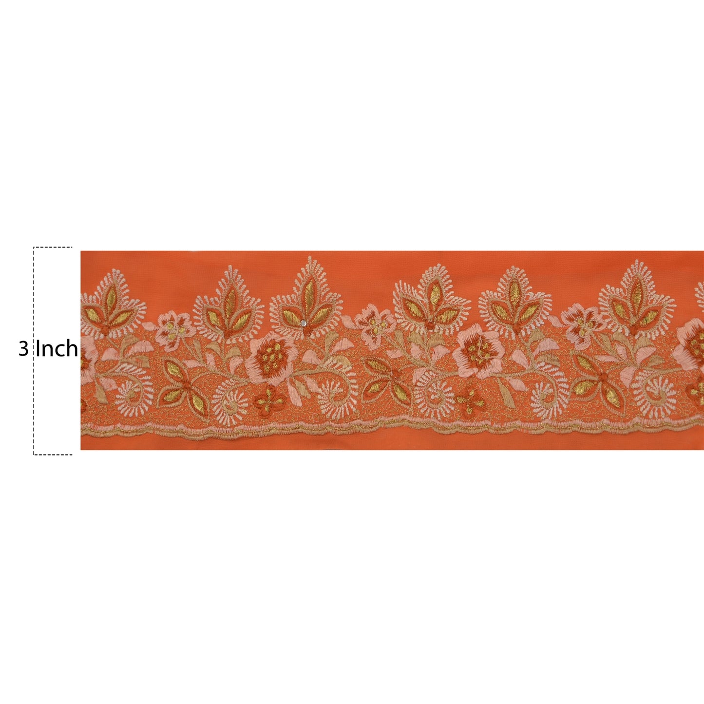 Sanskriti Vintage 1 YARD Sari Border Embroidered Trim Sewing Craft Orange Lace