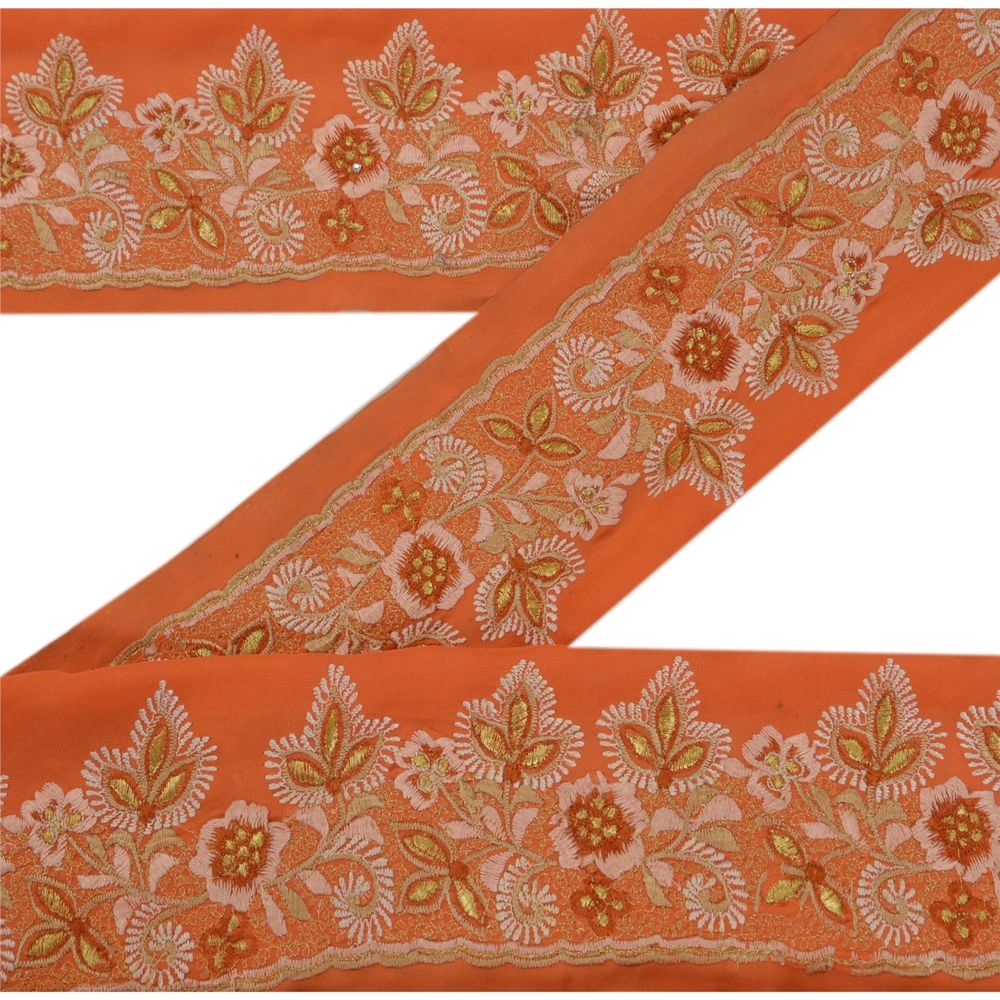 Sanskriti Vintage 1 YARD Sari Border Embroidered Trim Sewing Craft Orange Lace