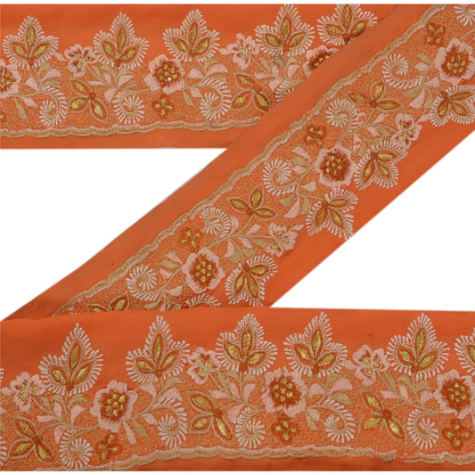 Sanskriti Vintage 1 YARD Sari Border Embroidered Trim Sewing Craft Orange Lace