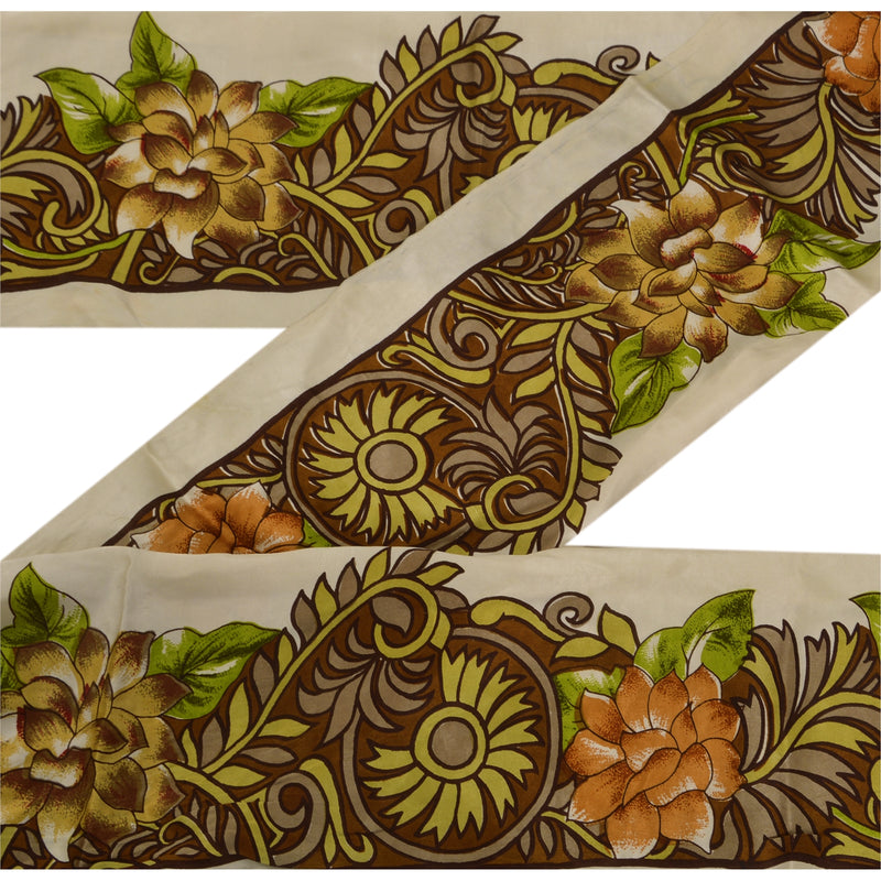 Sanskriti Vintage 1 Yd Sari Border Digital Printed Trim Sewing Craft Brown Lace
