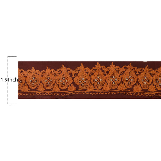 Sanskriti Vintage 1 Yd Sari Border Hand Embroidered Craft Trim Ribbon Brown Lace