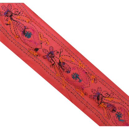 Sanskriti Vintage  1 YD Sari Border Craft Hand Embroidered Kantha Trim Pink Lace