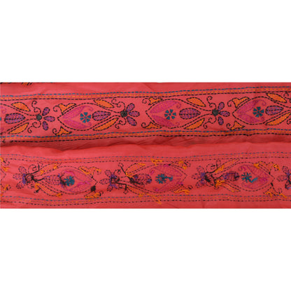Sanskriti Vintage  1 YD Sari Border Craft Hand Embroidered Kantha Trim Pink Lace