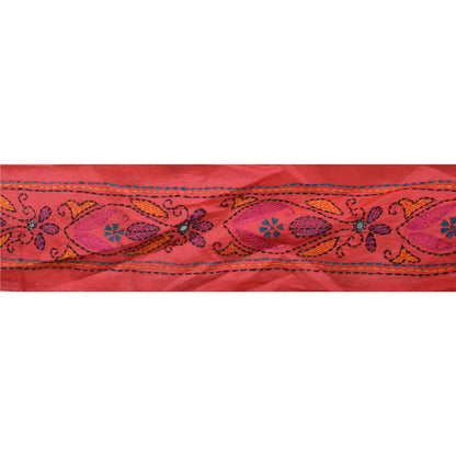 Sanskriti Vintage  1 YD Sari Border Craft Hand Embroidered Kantha Trim Pink Lace