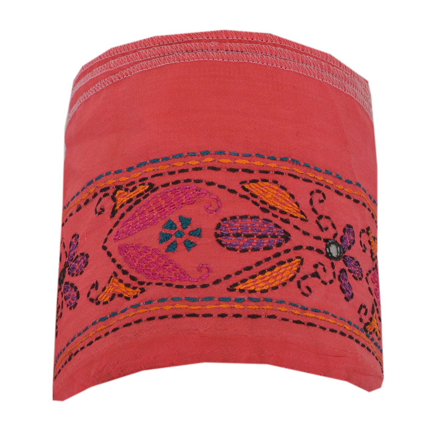 Sanskriti Vintage  1 YD Sari Border Craft Hand Embroidered Kantha Trim Pink Lace