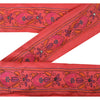 Sanskriti Vintage  1 YD Sari Border Craft Hand Embroidered Kantha Trim Pink Lace