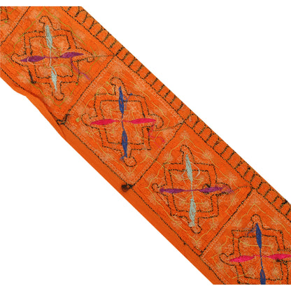 Sanskriti Vintage 1 YARD Sari Border Hand Beaded Craft Trim Sewing Orange Lace