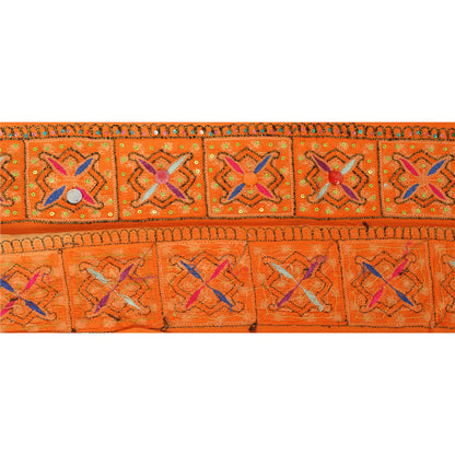 Sanskriti Vintage 1 YARD Sari Border Hand Beaded Craft Trim Sewing Orange Lace
