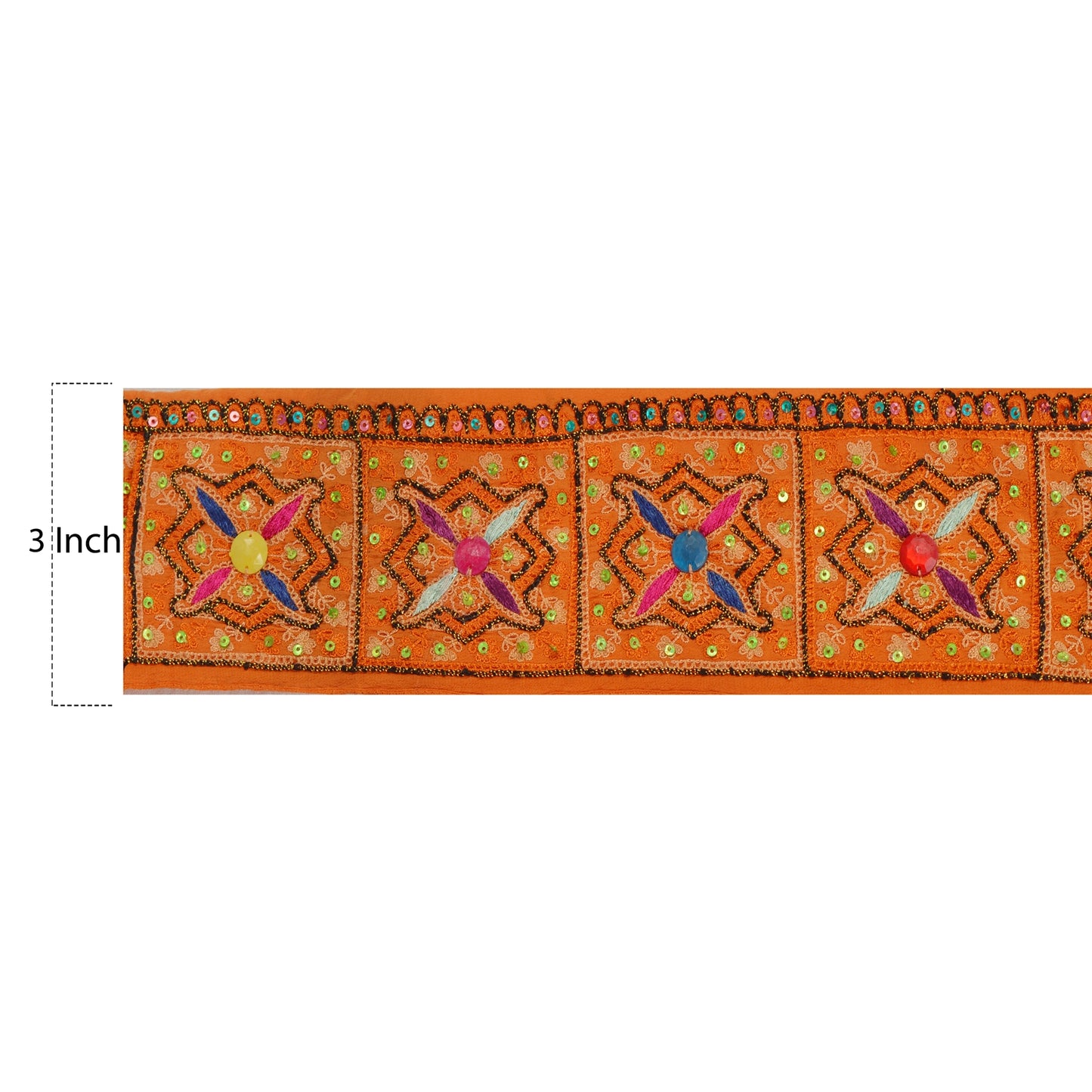 Sanskriti Vintage 1 YARD Sari Border Hand Beaded Craft Trim Sewing Orange Lace