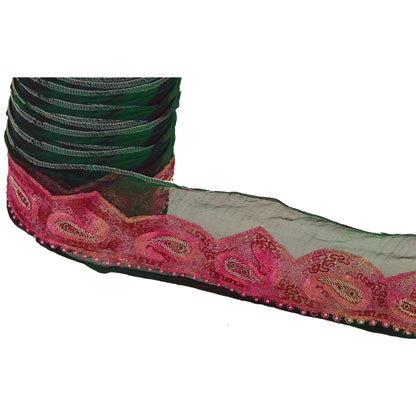 Sanskriti Vintage 1 YD Sari Border Hand Beaded Craft Trim Sewing Green Lace