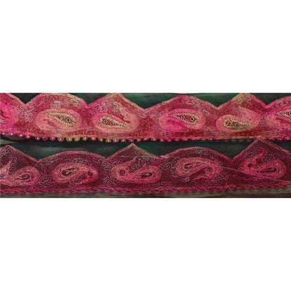 Sanskriti Vintage 1 YD Sari Border Hand Beaded Craft Trim Sewing Green Lace