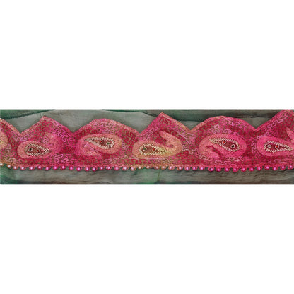 Sanskriti Vintage 1 YD Sari Border Hand Beaded Craft Trim Sewing Green Lace