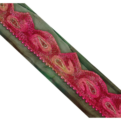 Sanskriti Vintage 1 YD Sari Border Hand Beaded Craft Trim Sewing Green Lace