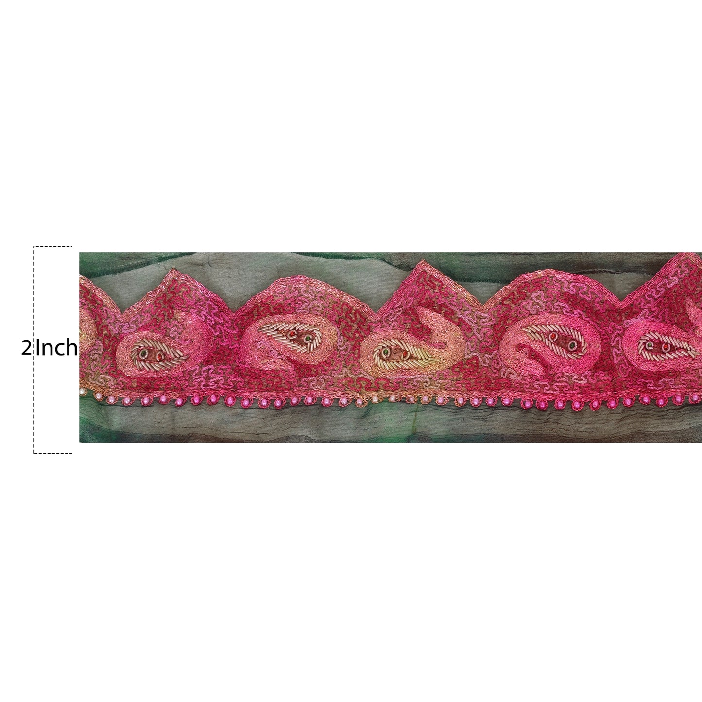 Sanskriti Vintage 1 YD Sari Border Hand Beaded Craft Trim Sewing Green Lace