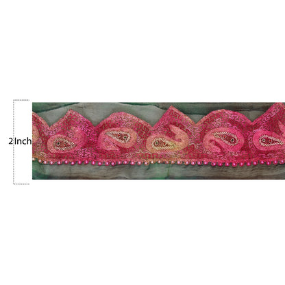 Sanskriti Vintage 1 YD Sari Border Hand Beaded Craft Trim Sewing Green Lace